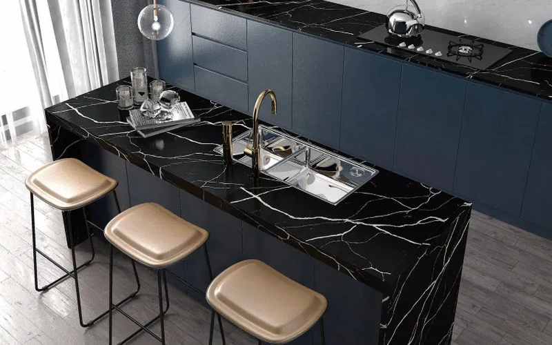 Calacatta Black Quartz Stone Slabs Kitchen Countertops