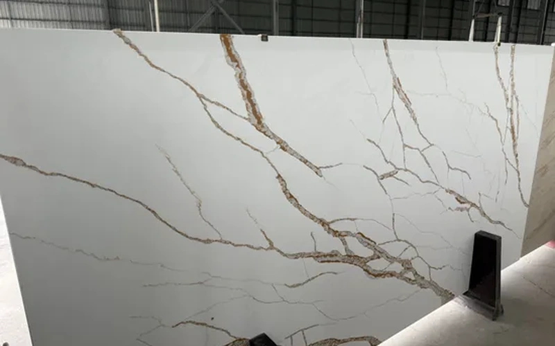 Calacatta White Quartz Silica Free Kitchen Countertop Slabs
