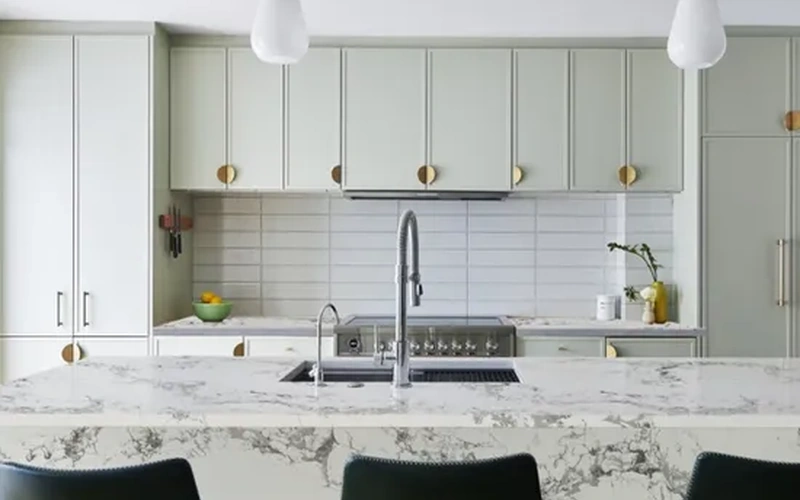 Calacatta White Quartz Stone Kitchen Island Countertop