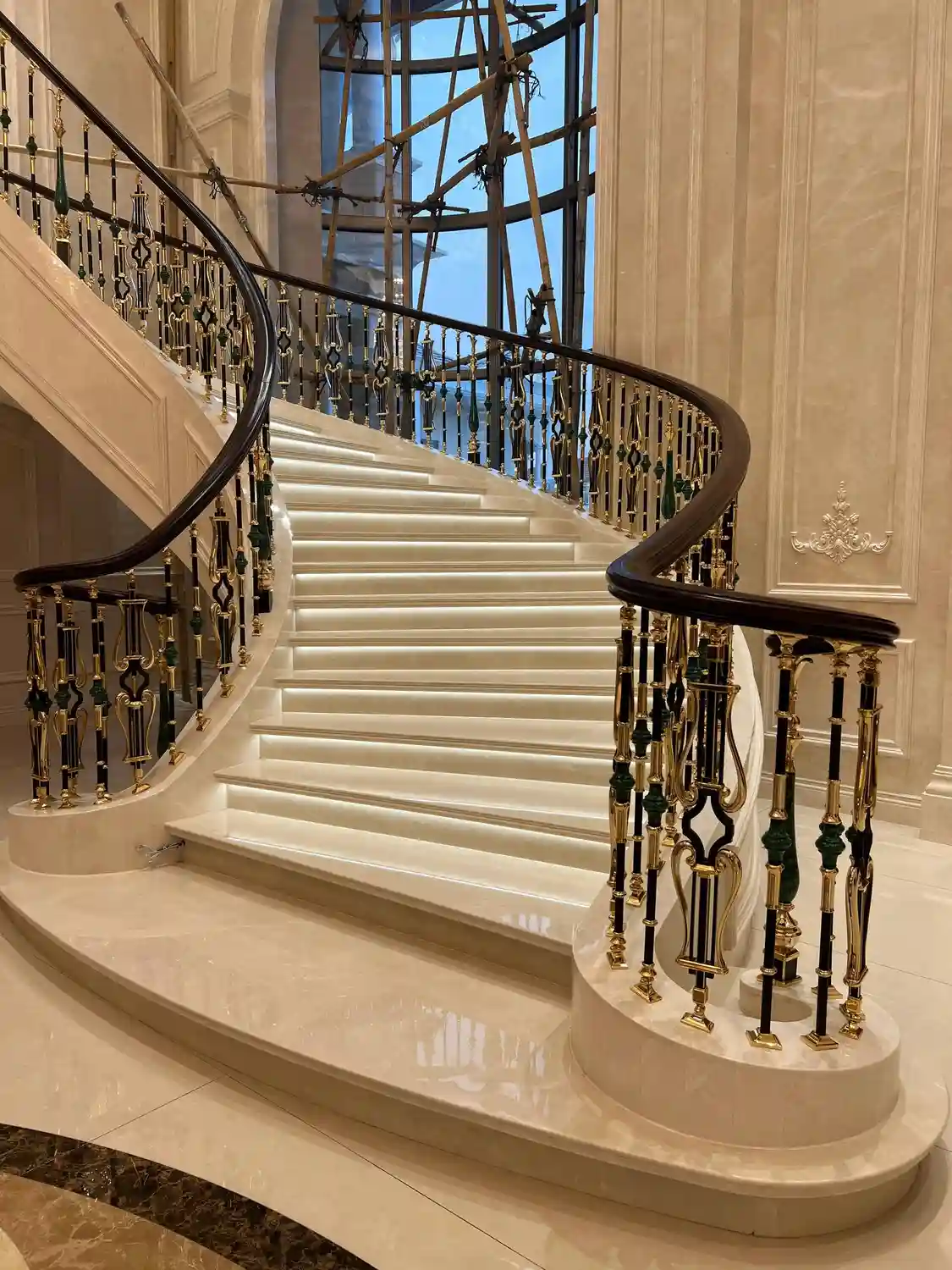 Cream-toned curved stone staircase with a rounded lower step in China