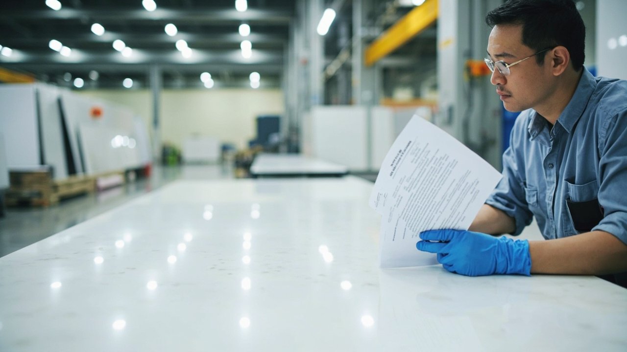 Quality control inspection in quartz stone factory