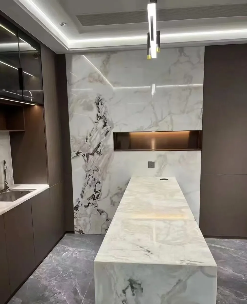 White marble interior background wall design