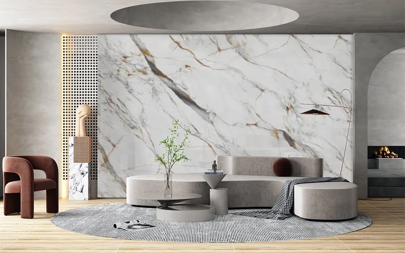 White Purple Marble Sintered Stone Floor Tile